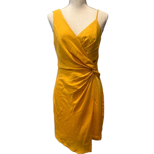 BCBGMAXAZRIA Golden Yellow Mock Wrap Dress Size 6 SKU#C24395